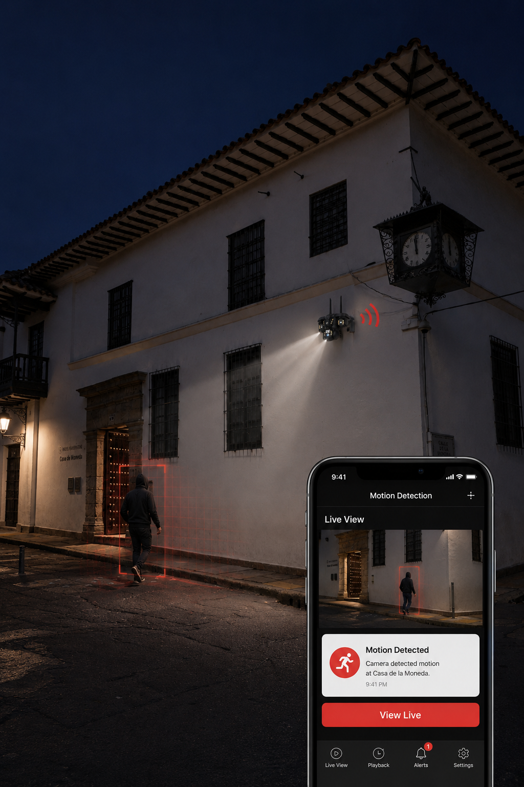 Cámara de Seguridad WiFi 3 Lentes con Sirena — Exterior